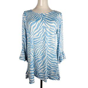 La Mer Luxe Large Top Light Blue Seaside Ruffle Zoe Zebra Animal Print Coastal